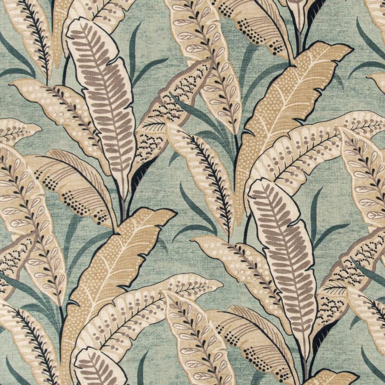 Aqua Stain Resistant Performance Leaves Botanical Print Upholstery Fabric by The Yard - SKU: Berkley Aqua